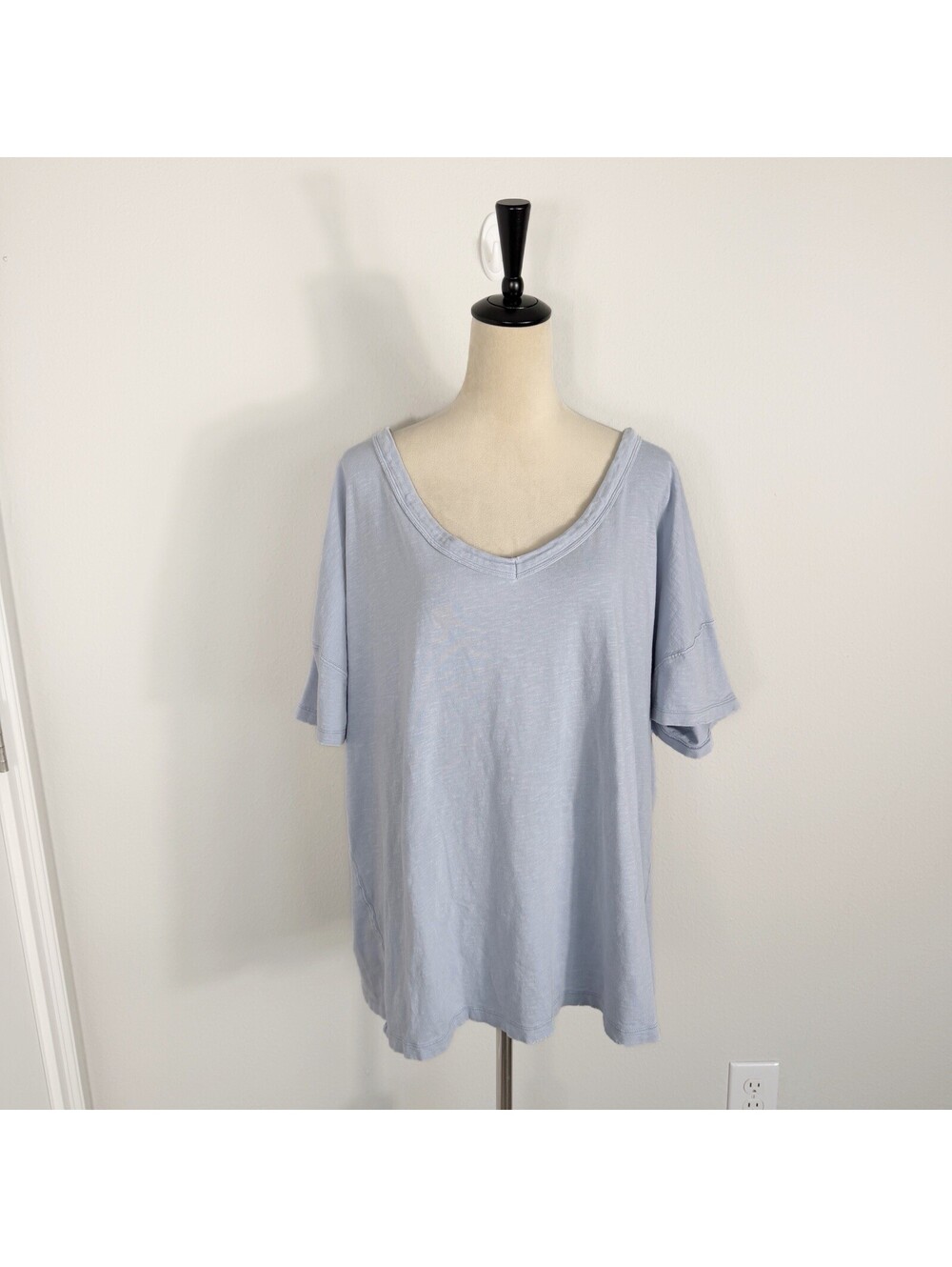 Aerie V-Neck T-Shirt Womens Blue Cotton Short Sleeve Classic Oversized Top XL